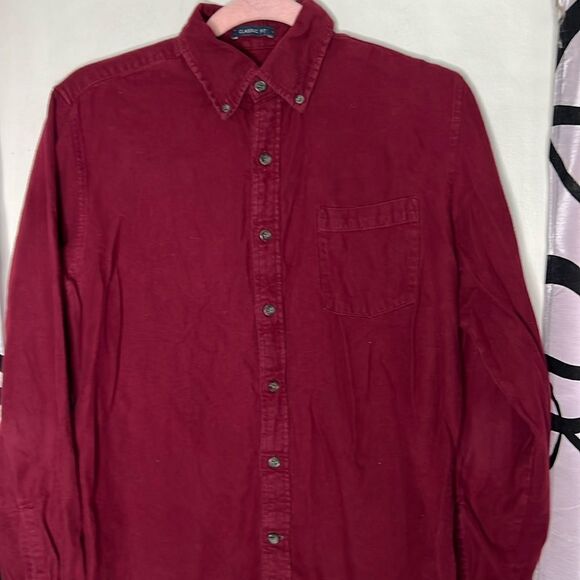 St Johns Bay SJB Maroon Solid Flannel Button Down Long Sleeve Shirt Small - Picture 3 of 9